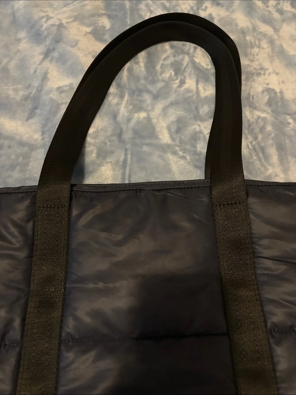 J. Crew Navy Quilted Nylon Shoulder Tote with Black Straps